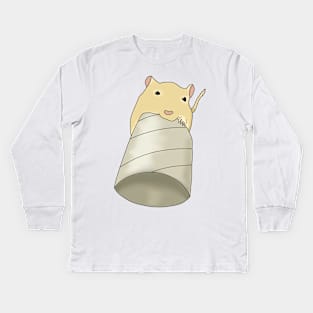 Cute golden gerbil eating toilet roll Kids Long Sleeve T-Shirt